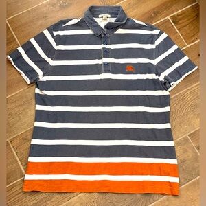 Burberry Brit Men’s XL TG Gray, White & Orange Striped Short Sleeve Collar Polo